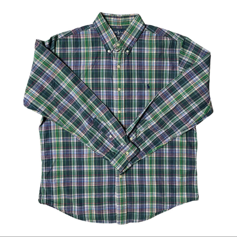 Polo Ralph Lauren Button Up Shirt Long Sleeve Men’s Size Large Custom Fit Plaid